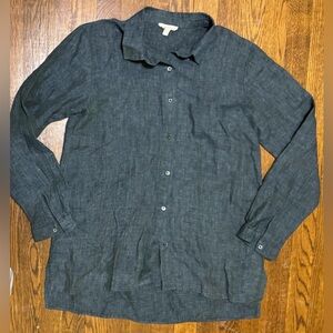 Eileen Fisher Size XXS Loose Fit Organic Line Deep Blue Green Button Up.